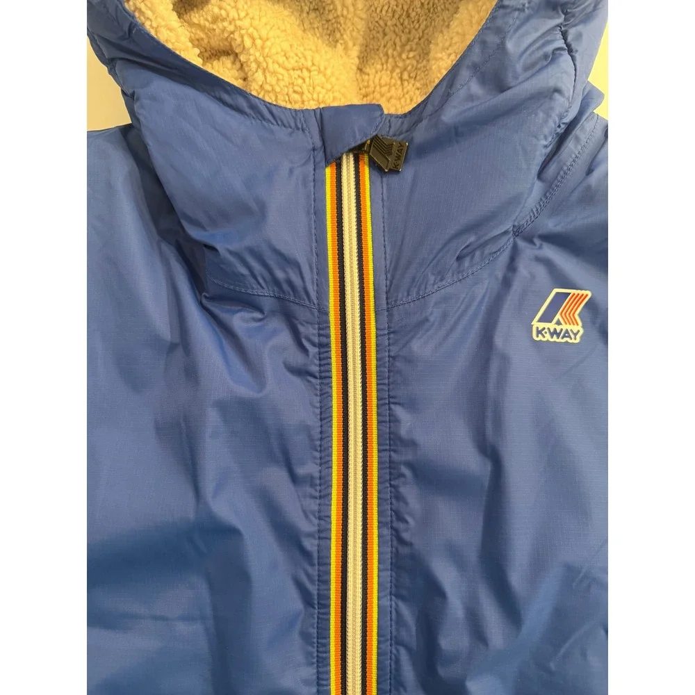 K Way Kids Reversible Blue Sherpa Lined‎ Hooded Jacket Size 12 Years